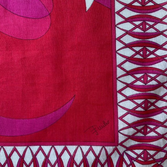 Emilio Pucci Red, White Pink Abstract Breast Cancer 17 Inch Square Cotton Scarf - Picture 4 of 8